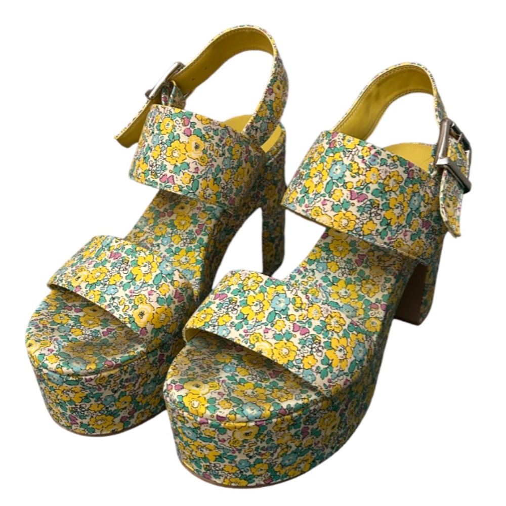 Jeffrey Campbell Moody Platform Sandal YELLOW MULTI FLORAL, Size 8.5 womens